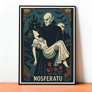 Poster Nosferatu Dracula, Arte Bram Stoker, Illustrazione Horror Vintage, Cinema Muto Gotico, Decorazione Fatta a Mano