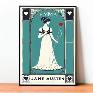 Poster Emma, Jane Austen, Stampa Copertina Vintage, Illustrazione Letteraria Fatta a Mano, Arte da Parete Romantica