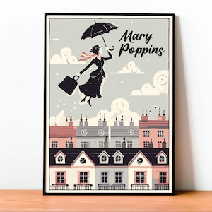 Poster Mary Poppins, Stampa Copertina Libro Vintage, Arte da Parete Classica, Illustrazione Fatta a Mano, Regalo Letterario