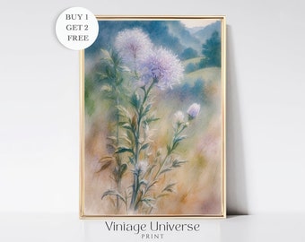 Flower Meadow Print | Wildflowers Landscape Vintage Painting | Flower Art | Rustic Country Art Print | Printable Wall Art | Digital Download