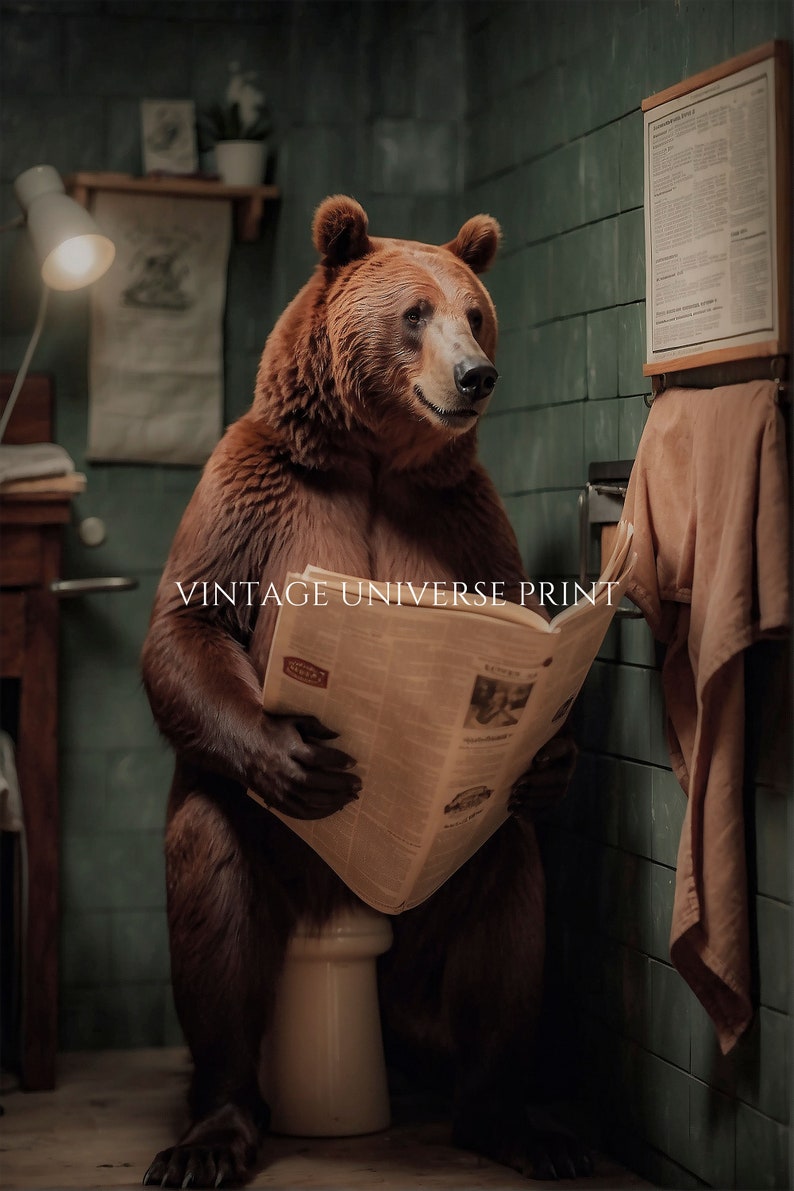 Bear in Toilet Art Print Bear Bathroom Art Bear Wall Art Etsy UK