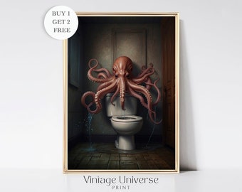 Octopus Bathroom Print | Octopus Wall Art | Animal Bathroom Art | Animal on Toilet Wall Art | Bathroom Wall Art | Bathroom Decor Printable