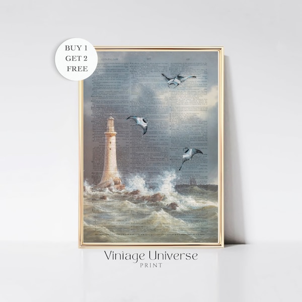 Leuchtturm Vintage Wörterbuch Kunstdruck | Leuchtturm Wand Kunst | Buchseite Kunstdruck | Maritime Küstenlandschaft Print | Druckbar