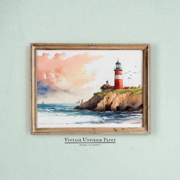 Vintage Lighthouse Paintings Etsy