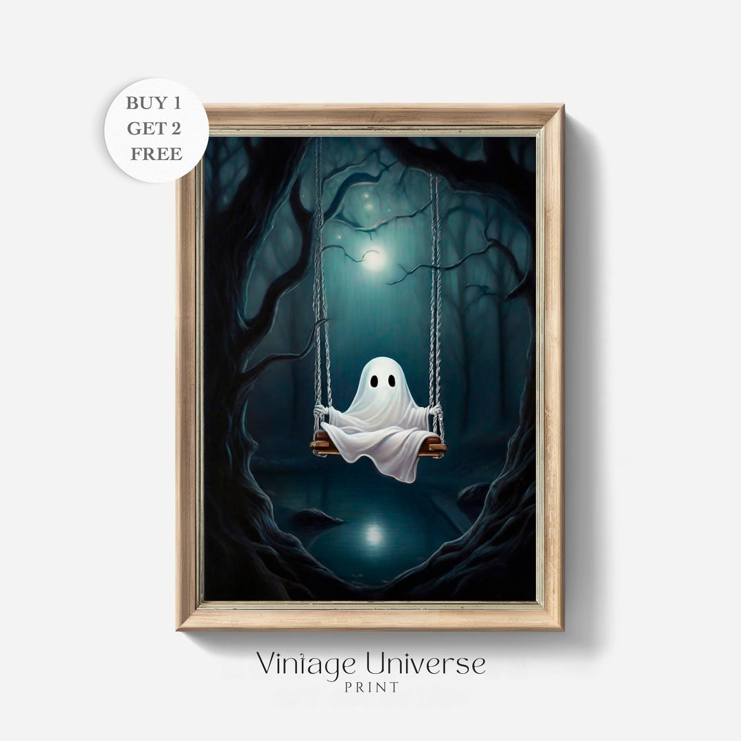 Cute Ghost on A Swing Print Ghost Painting Cute Horror Creepy Goth Wall ...