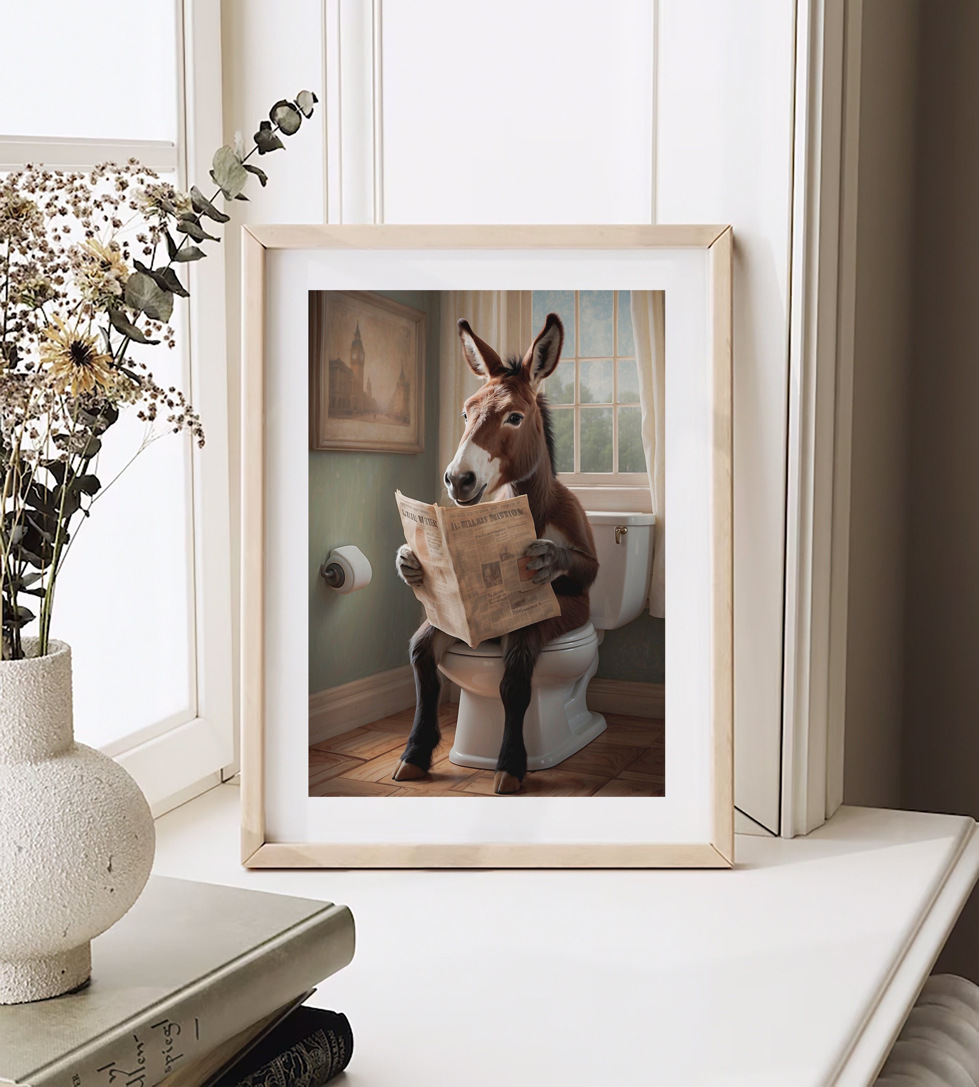 Donkey on Toilet Bathroom Print Animal Bathroom Art Animal on Toilet ...