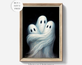 Ghost Painting PRINTABLE Art Print | Halloween Home Decor | Cute Ghost Oil Painting | Vintage Aesthetic | Dark Academia Print | Cottagecore