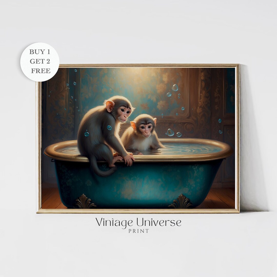 Monkeys in Bathtub Print Monkeys Wall Art Animal Bathroom Art Bath Art ...
