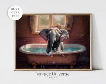 Niedlicher Elefant in Wanne druckbare Wandkunst | Badezimmer Kunstdruck | Tier in Badewanne | Badezimmer Wand Kunst | Lustiges Bad Print zum Ausdrucken