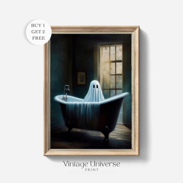 Ghost Bathroom Poster | Ghost Standing in Bathroom Creepy | Ghost in the Bathtub | Dark Academia Print | Ghost Print | Gothic Painting