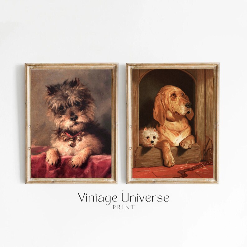 Dog Gallery Wall Set of 6 Paintings Vintage Dog Painting Antique Dog ...