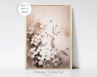 Cherry Blossom Vintage Wall Art Painting | Spring Flowers Wall Decor | Floral Wall Art | Vintage Painting Print | Neutral Artwork Printable