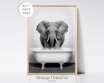 Elephant in BathTub Print | Elephant Wall Art | Bathroom Art Print | Animal in Bathtub | Bathroom Wall Art Print | Funny Art Print Printable
