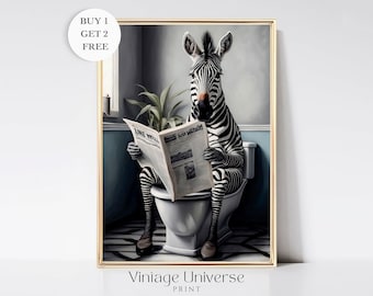 Zebra auf Toilette Badezimmer Druck | Tier Badezimmer Kunst | Tier auf Toilette Wandkunst | Lustige Badezimmer Wand Kunst | Badezimmer Dekor druckbar