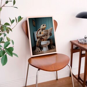 Turtle on Toilet Bathroom Print Tortoise Bathroom Art Animal on Toilet ...