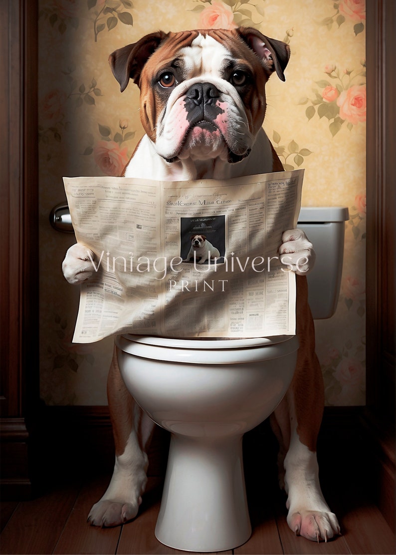 Hund auf Toilette Badezimmer Druck BulldoggenTierBadezimmerKunst