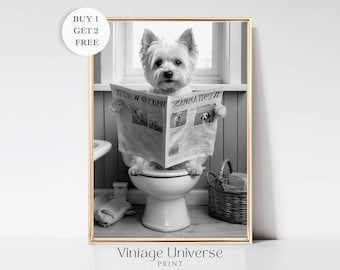 Dog on Toilet Bathroom Print | Dog Animal Bathroom Wall Art | Animal on Toilet Wall Art | Funny Bathroom Wall Art | Bathroom Decor Printable