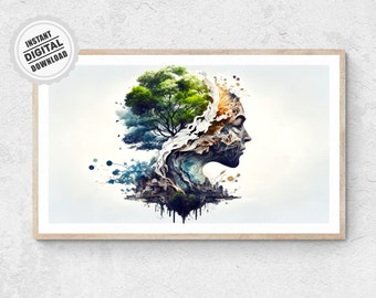 Fantasy Face Nature - Surreal Fusion Poster Miniature Landscape Painting Scenery Wall Art Print