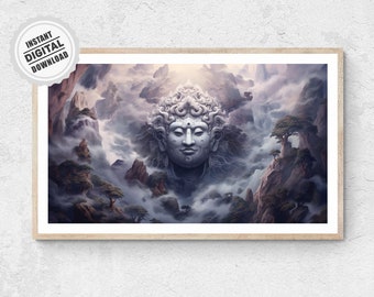 Zen Mountain Shiva - Fantasy Landscape Poster Mythological Heaven Fantasy Print