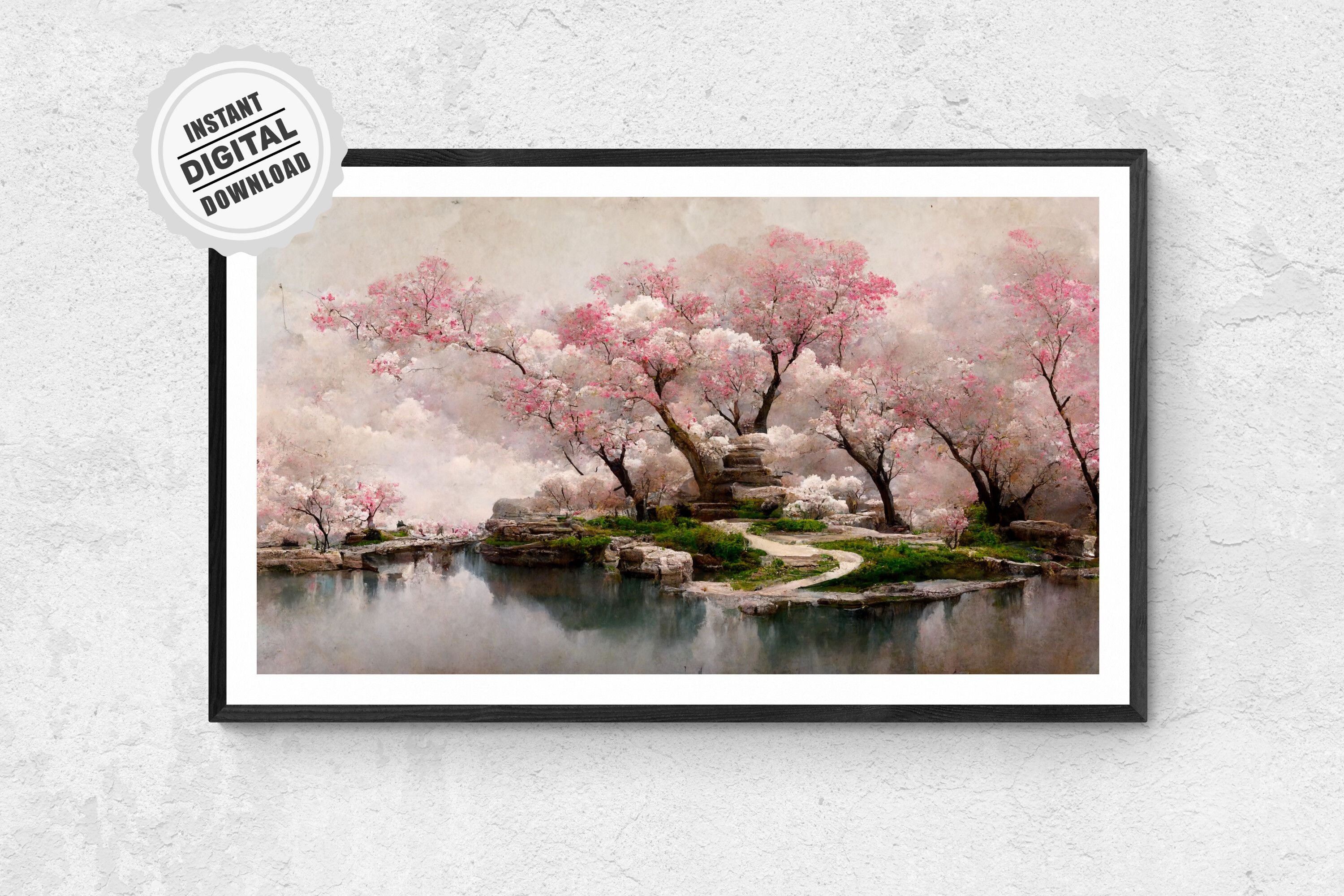 Cherry Blossom Poster Japanese Zen Painting Traditional Etsy