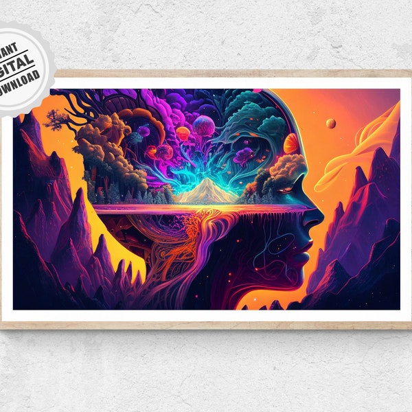 Psychedelic Experience Poster - Trippy Pop Art Fantasy Painting Surreal Wall Art Print