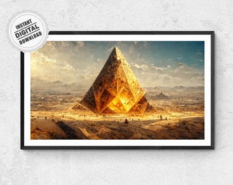 Neo Futuristic Poster - Pyramid Outer World Print AI Digital Art Visionary Painting