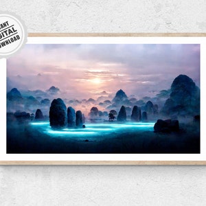 Fantasy Scenery Poster - Mists of Avalon Print Spiritual Mystical Calming Zen Landscape Painting