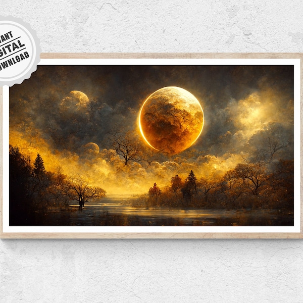 Lunar Eclipse Print - Magical Landscape Poster Printable Zen Wall Art Painting