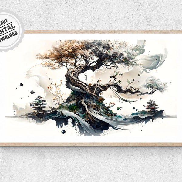 Floating Surreal Island - Japanese Bonsai Poster Fantasy Nature Painting Zen Wall Art Print