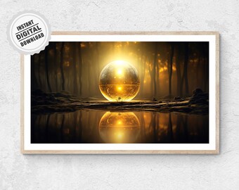 Golden Sphere Poster - Illuminated Ethereal Deep Fantasy Mystic Forest Print