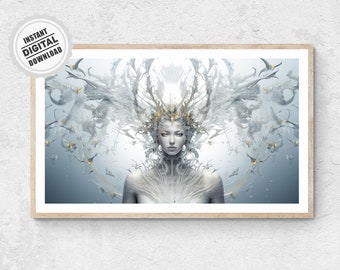 Goddess Power Poster - Futuristic Digital Wall Art Meditation Spiritual Diva Print