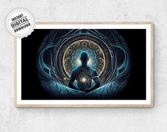 Cosmic Meditating Illustration - Energy Spirals Poster Human Connection Wall Art Print