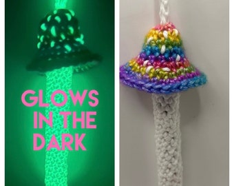 Mushroom Vape holder, glow in the dark, rainbow vape pen holder, lanyard, liquid vape holder, crochet vape holder