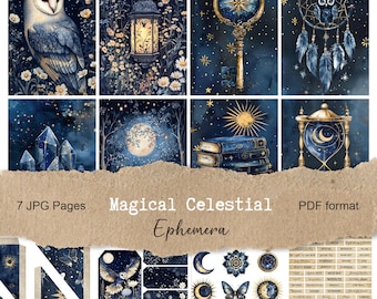 Magisches Celestial Junk Journal Kit: Druckbares Scrapbook Ephemera JPC, PDF, Teil 1