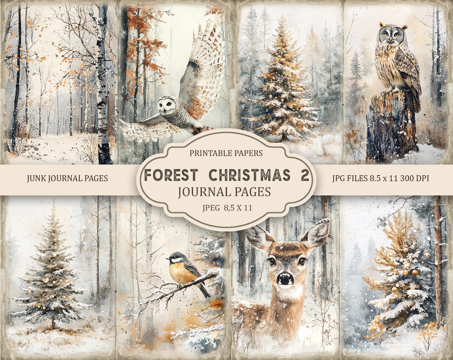 Forest Christmas Junk Journal Kit: Printable Scrapbook Pages (JPG, PDF ...
