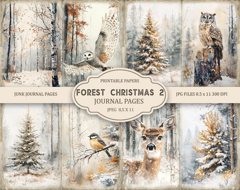 Forest Christmas Junk Journal Kit: Printable Scrapbook Pages (JPG, PDF ...
