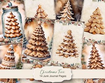 Christmas Gingerbread Tree Junk Journal Kit, Merry Christmas Junk Journal Pages, Winter Scene Junk Journal Printable Paper, Digital Collage