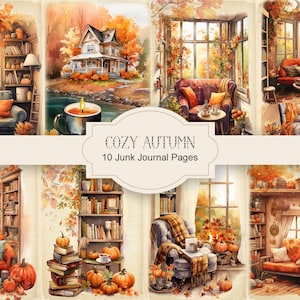 Pagine di diario autunnale accogliente, materiale effimero autunnale, materiale stampabile per album, carta stampabile, collage digitale, scena autunnale, foglio per collage digitale.