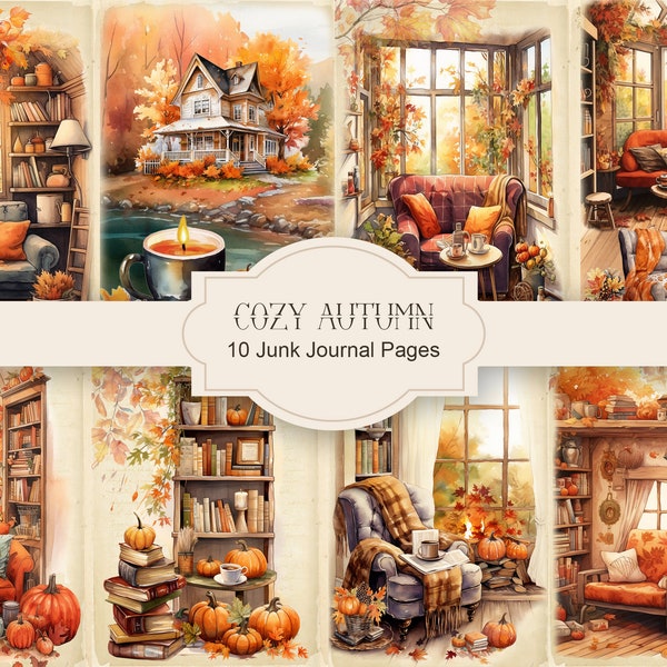 Cozy Autumn Junk Journal Pages, Fall Ephemera, Scrapbook printables, Printable Paper, Digital Collage, Autumn Scene, Digital Collage Sheet.