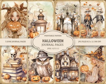 Imprimables d'Halloween pour journaux indésirables, vintage journal indésirable Halloween, journal numérique aquarelle Halloween indésirable