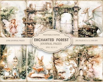 Enchanted Forest Junk Journal Pages, Spring Ephemera, Scrapbook printable, Printable Paper, Digital Collage, Spring Pages, Digital Collage