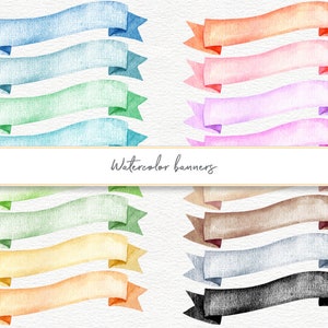 Aquarell Pastell Band, Banner, Etikett, Clipart, druckbare digitale Aquarell Banner, Sofort Download, 14 PNG Dateien