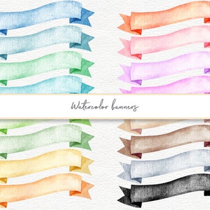 Watercolor Pastel Ribbon, Banners, Label,  Clipart, Printable Digital Watercolor Banners, Instant Download, 14 PNG Files