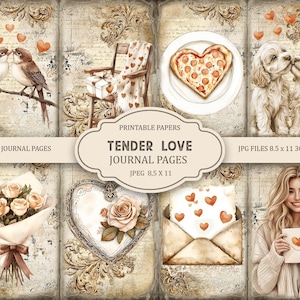 Kit diario Tender Love 1, pagine di diario spazzatura di San Valentino, 11 x 8,5, effimeri di diario stampabili, lavoretti di carta, download immediato