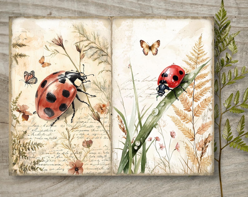 Floral Ladybug Junk Journal Kit: Printable Scrapbook Pages, Flowers ...