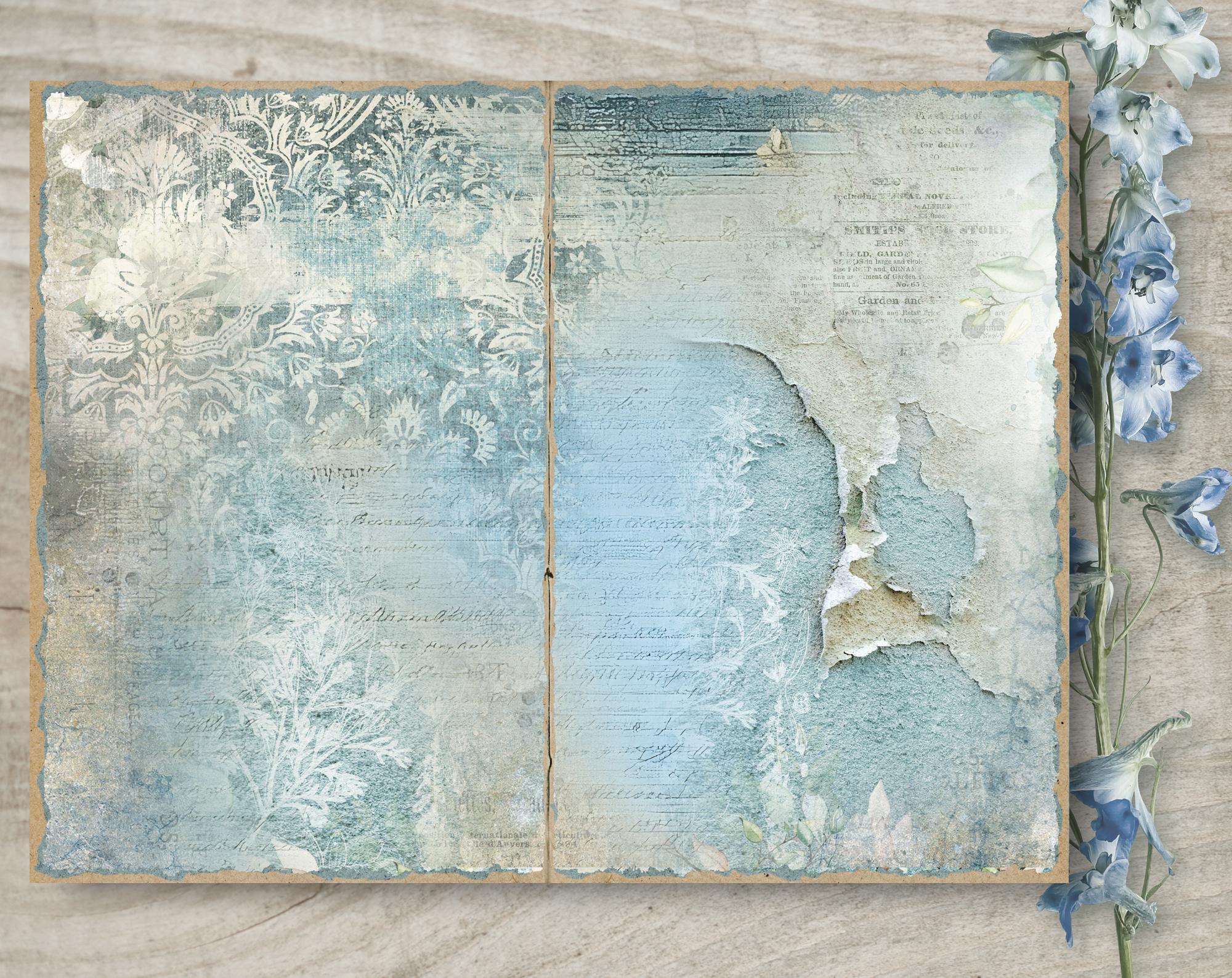 Blue Shabby Chic Junk Journal Kit: Printable Scrapbook Pages (JPG ...