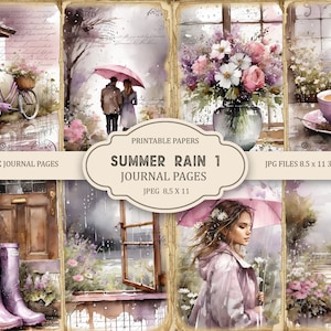 Summer Rain 1 Junk Journal Pages, Ephemera estiva, Scrapbook stampabile, Carta stampabile, Collage digitale, Pagine estive, Collage digitale