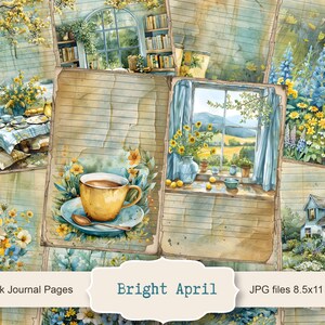 Bright April Junk Journal Pages, lente-ephemera, plakboek afdrukbaar, afdrukbaar papier, digitale collage, lentepagina's, digitaal collageblad