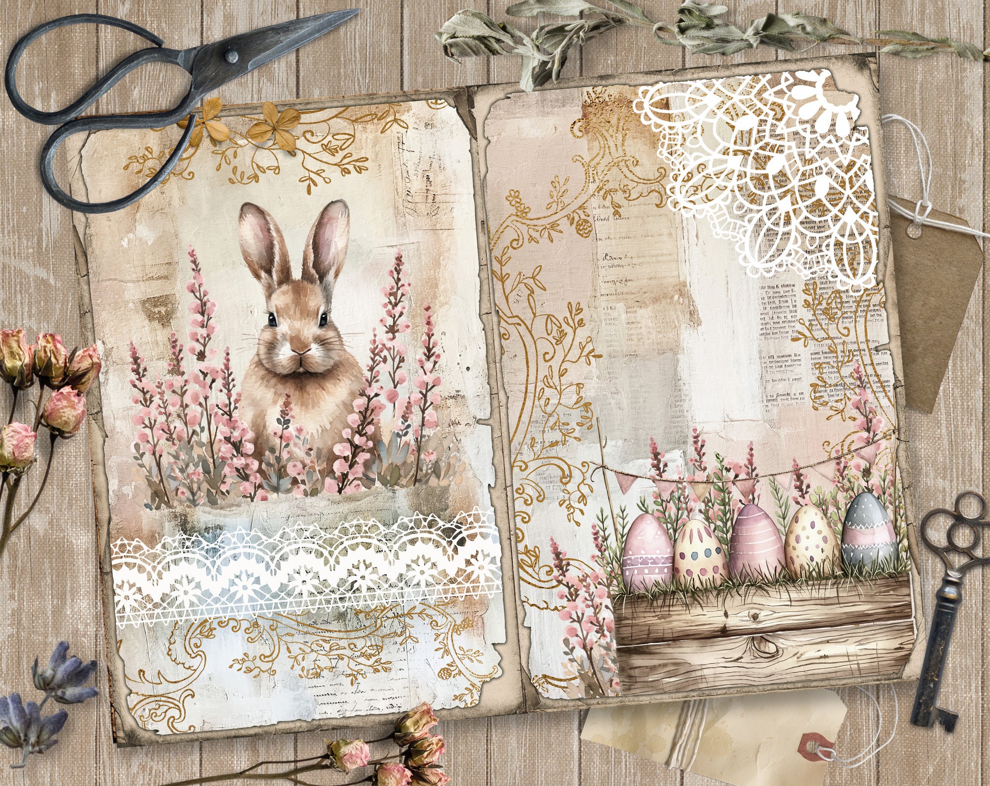 Pink Easter 5 Junk Journal Digital Pages, Easter Paper Scrapbooking ...