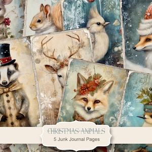 Kit de carnet de bordel animaux de Noël, pages de carnet de bordel animaux, scène d'hiver carnet de bordel papier imprimable, feuille de collage numérique